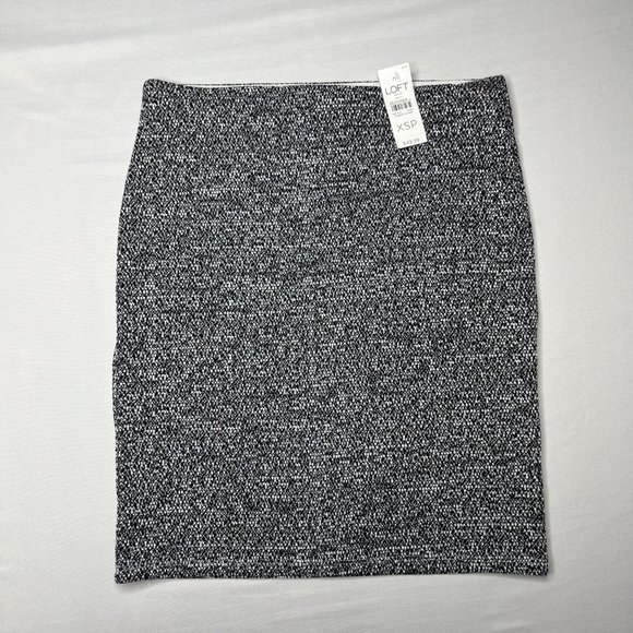LOFT Tweed Pencil Skirt Womens Black White Speckled Pull On Size XSP - Picture 9 of 9